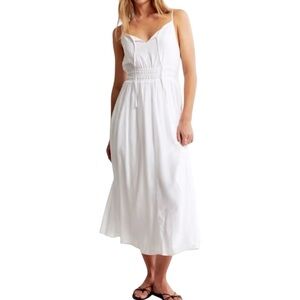Abercrombie & Fitch Crinkle Textured Smocked Waist Midi Dress White Size Medium
